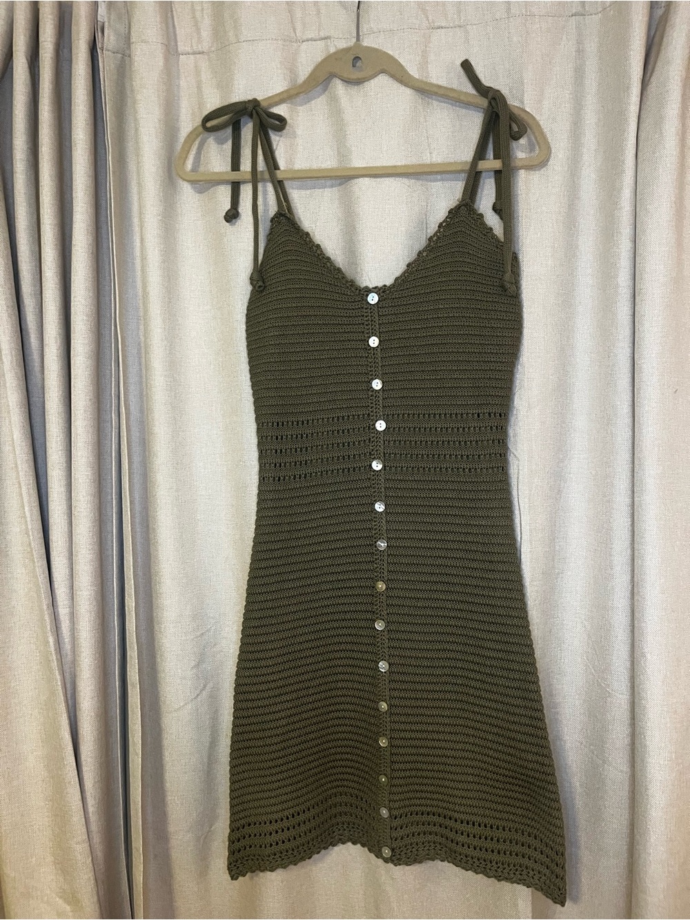 Olive & Oak Olive Crochet Tie-Shoulder Mini Dress